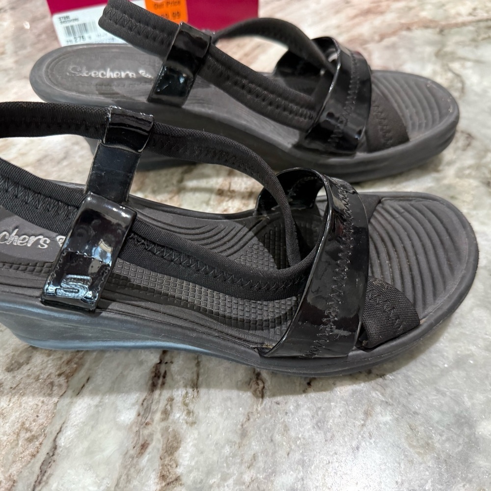 Skechers Glossy Black Slide Sandals - Picture 3 of 6